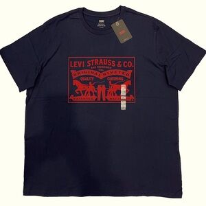 Levis Mens 2-Horse Graphic Regular Fit Crewneck T-Shirt Tee Size: XXL Navy Blue